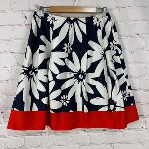 Worth Red White navy blue floral A-Line pleated Skirt Casual Resort Wear size 6